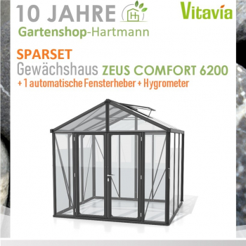 AKTION Vitavia Gewächshaus Zeus Comfort 6200 ESG Glas 258x242 schwarz + ZUBEHÖR